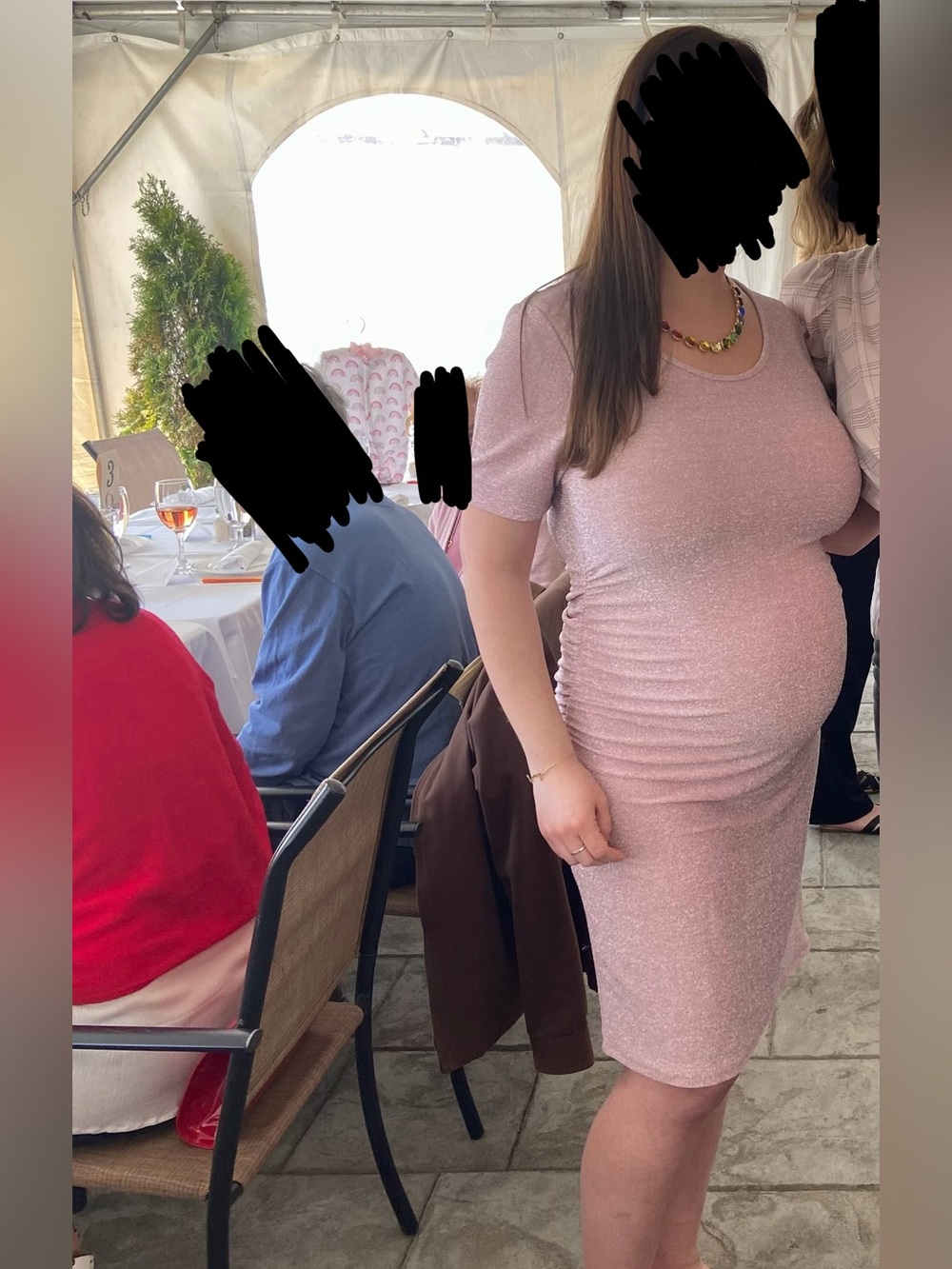 Sparkly pink maternity dress